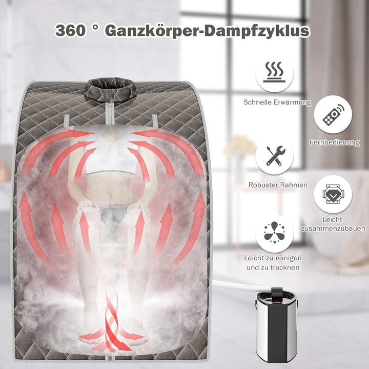 COSTWAY 3L Mini Dampfsauna mit Zerstäubungsfunktion, Heimsauna mit Fernbedienung, Wärmekabine mit ei