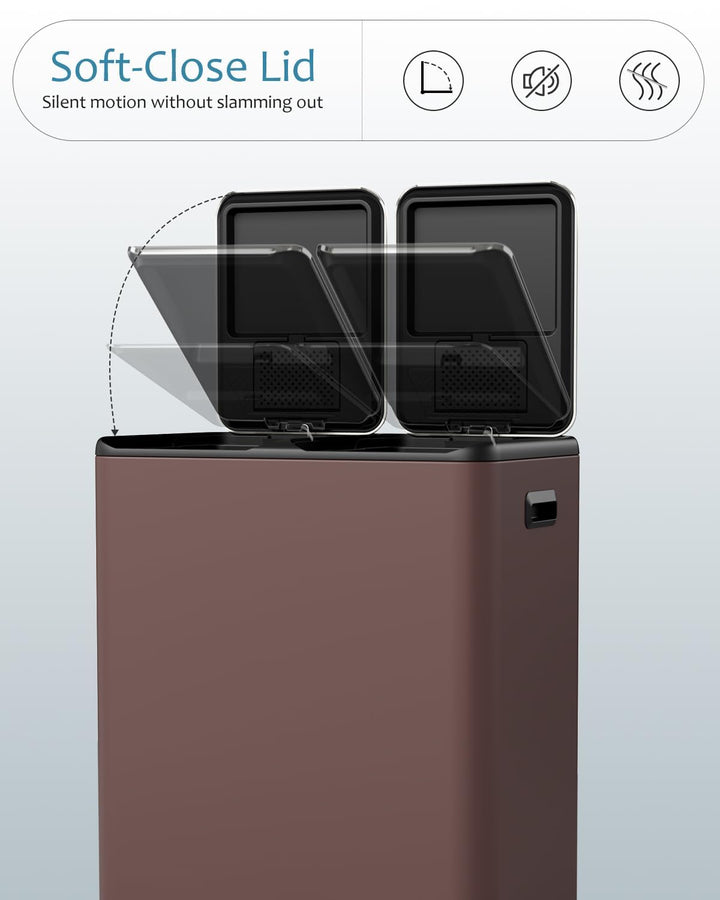 Clevich Mülleimer Küche,2 x 30 Liter Treteimer mit Geruchsfilter,Mülltrennsystem 2 Fächer,Metall Dop