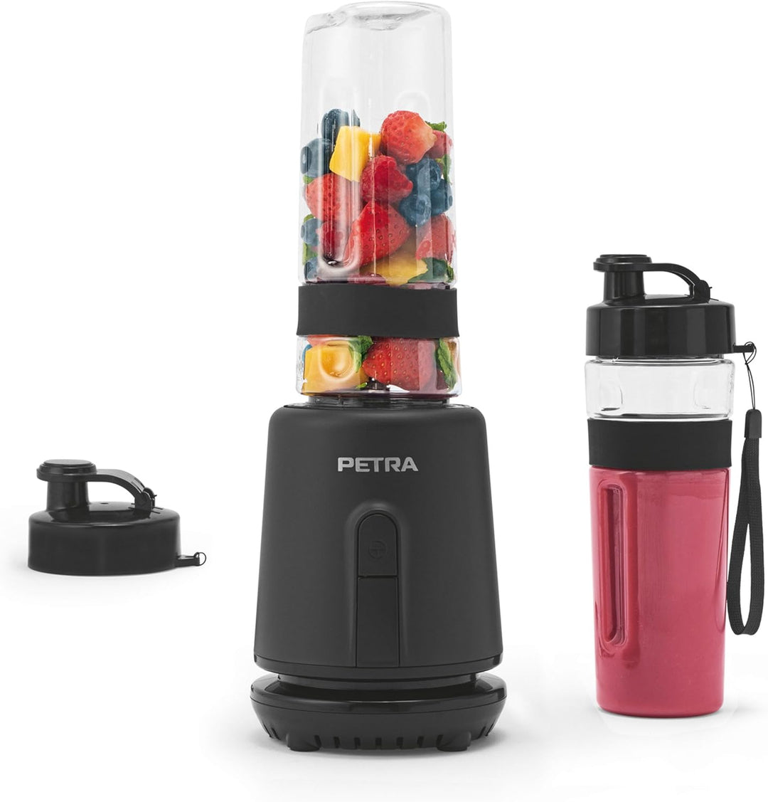 Petra Smoothie Maker To Go 350W, Standmixer mit 2 Sportflaschen (600ml), Mixer für Smoothies mit Ede
