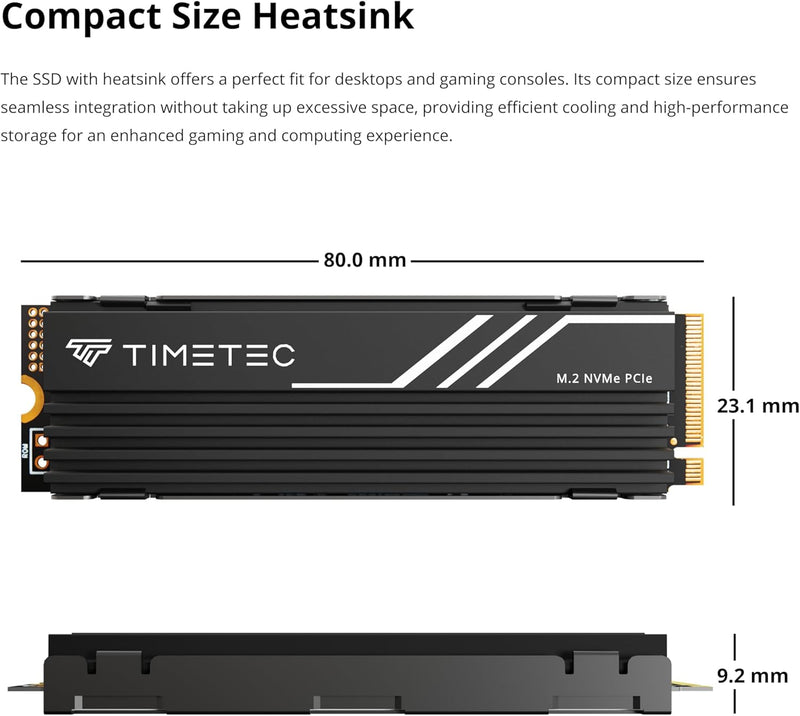 Timetec PCIe 4.0 Gaming SSD mit NVMe Phison E27T PCIe Gen4x4 M.2 2280 3D NAND TLC 2000TBW Lese-/Schr