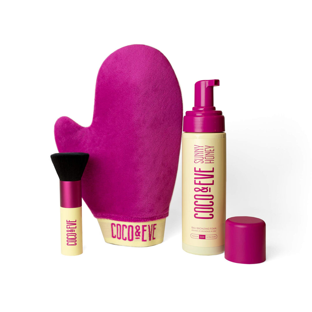 Coco & Eve Sunny Honey Bali Bronzing Bundle (Mittel). All Natural Sunless Tanning Mousse. Instant Se