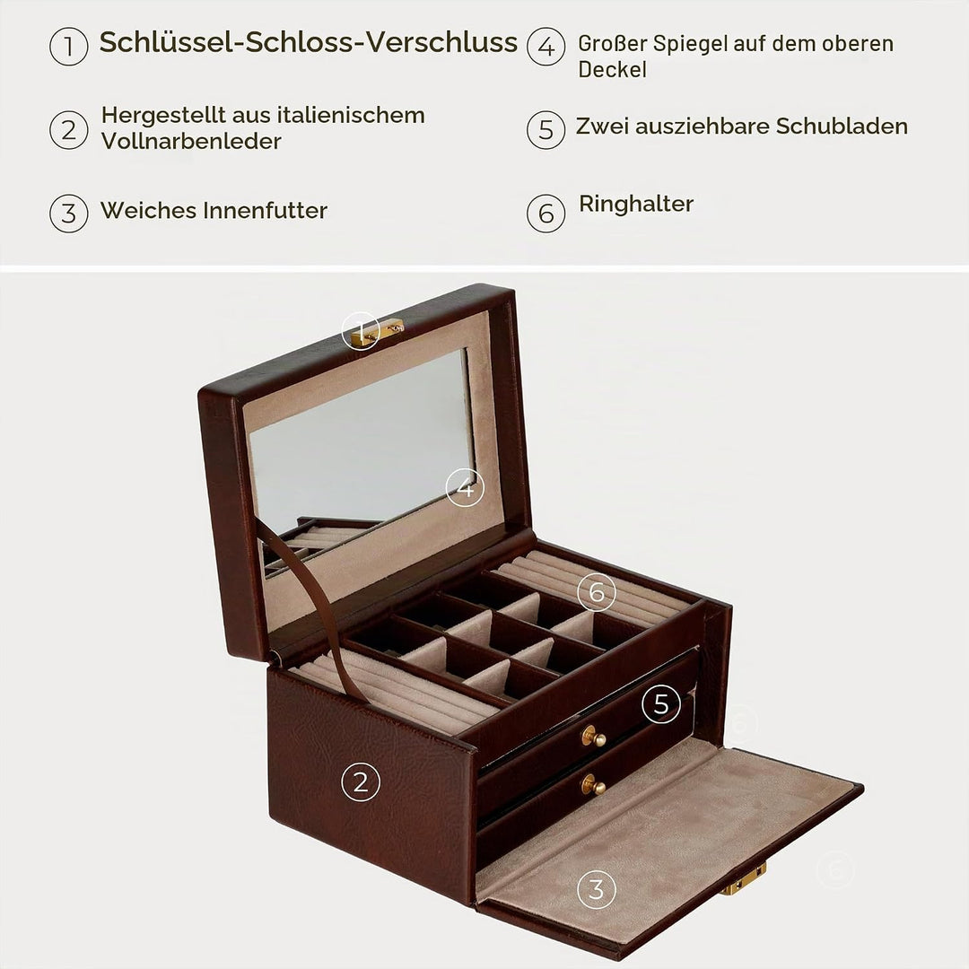 Time Resistance Leder Schmuckkästchen - Braun Schmuckaufbewahrung - Schmuck Verstauen - Schmuckkaste