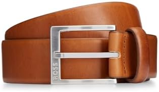 BOSS Herren Erron Sz35 Gürtel aus italienischem Leder mit silberfarbener Schliesse 80 Medium Brown21