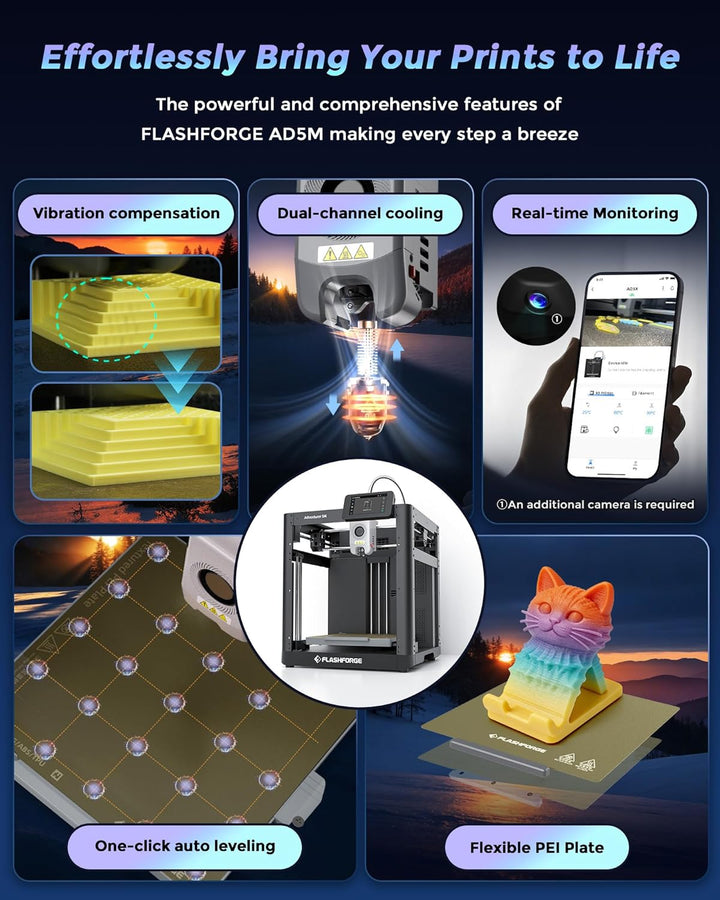 FLASHFORGE Adventurer 5M 3D-Drucker,600mm/s Hochgeschwindigkeitsdruck,12X Schneller mit automatische