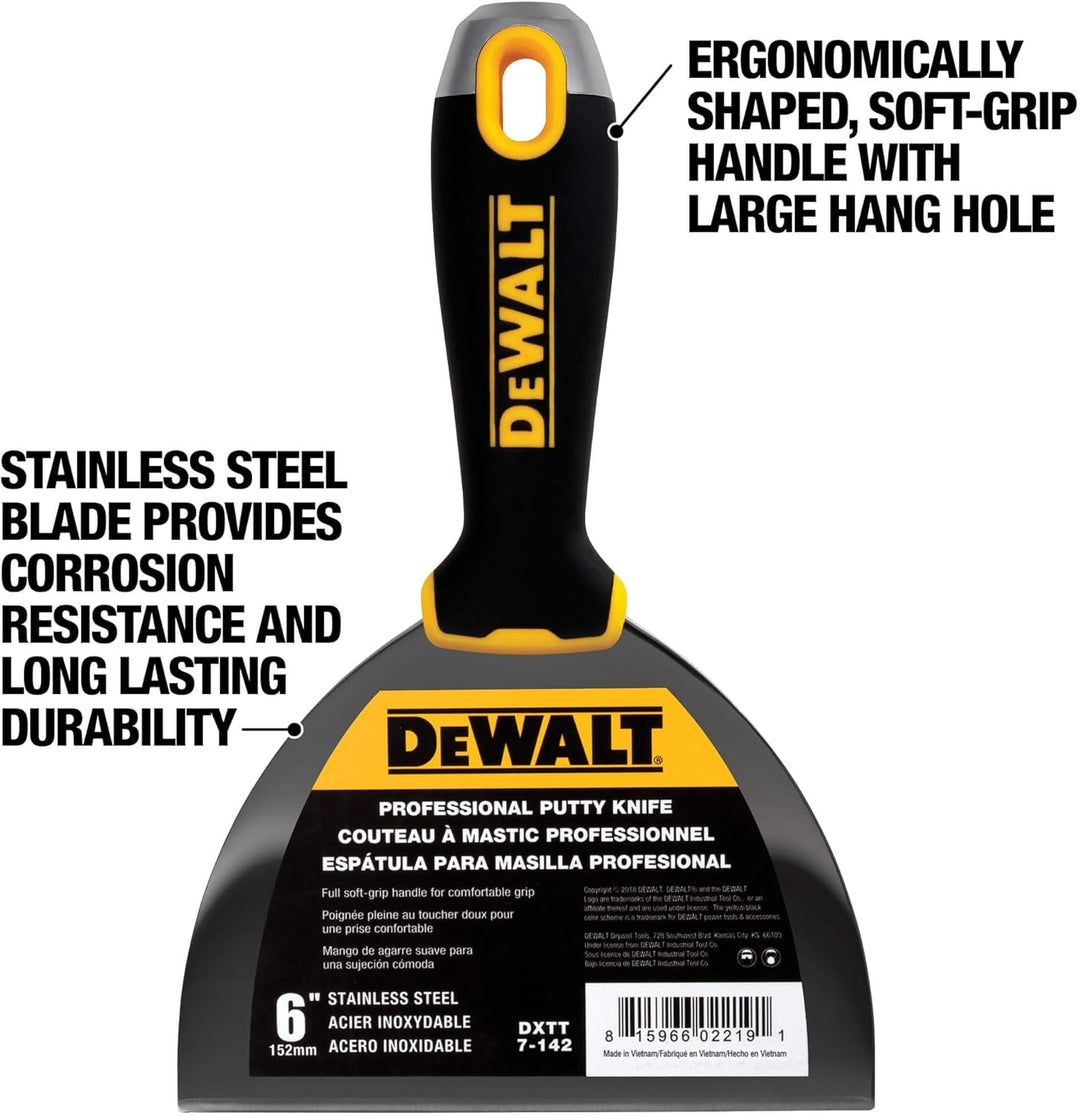 DEWALT 6" Putty Knife | Stainless Steel w/Soft Grip Handle | DXTT-2-142 6-Inch, 6-Inch