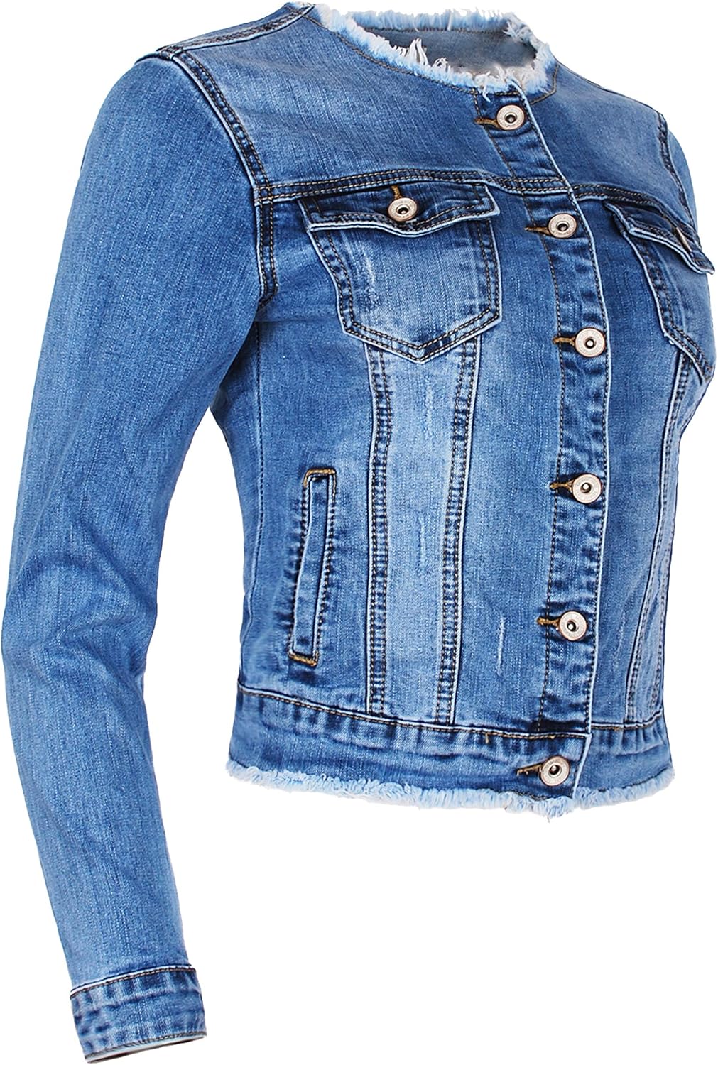 Fraternel Damen Jeansjacke ausgefranst Vintage Stretch S Hellblau, S Hellblau