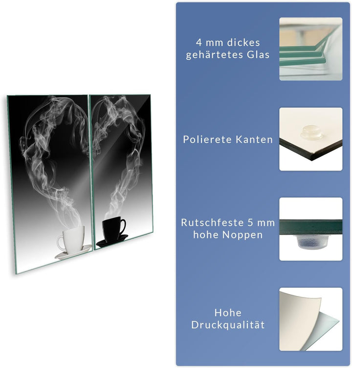 Herdabdeckplatte Abdeckung Ceranfeld Abdeckplatte Schneidebrett 2-Teilig 60x52 Herz Kaffee Schwarz S