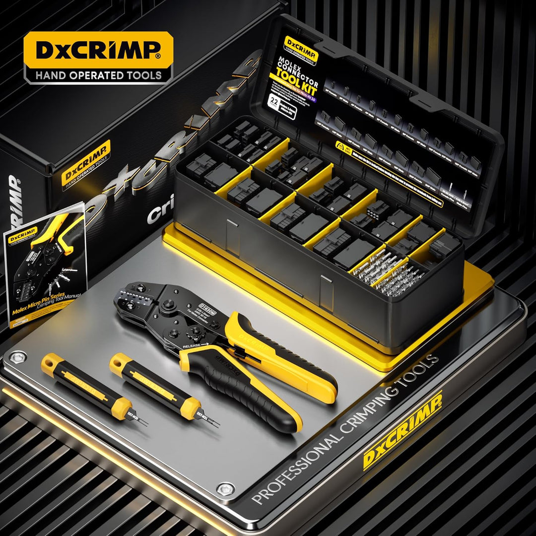 DxCRIMP Micro-Fit 3,0 mm Crimpzangen-Set, Gehäuse & Kontakte 2–20-polig (30–20 AWG/0,05–0,5 mm²) mit