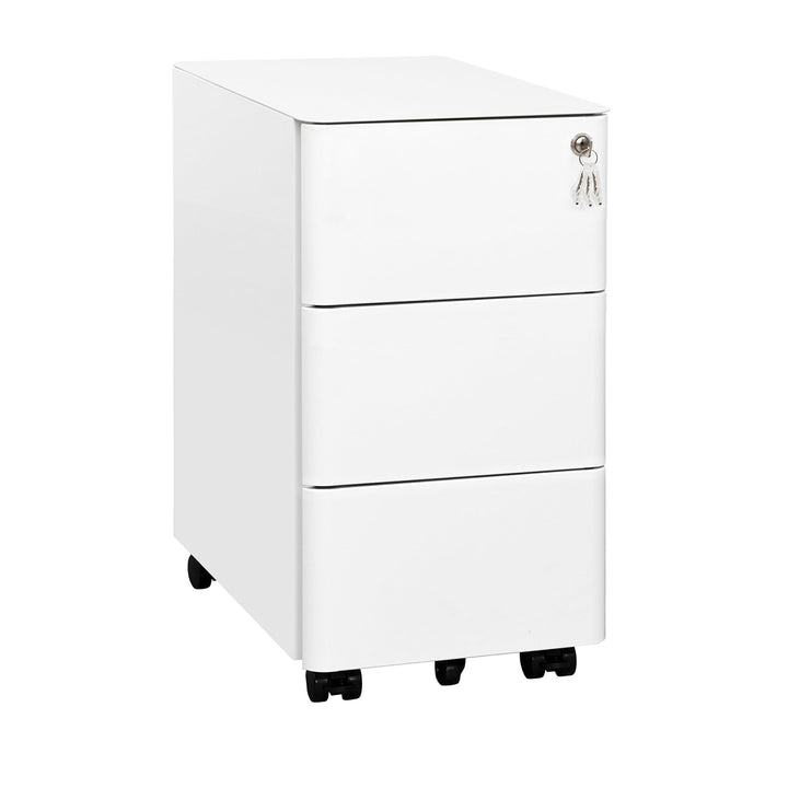 Rollcontainer, Mobiler Aktenschrank mit Schloss, Abgerundeten Ecken, 4 Schlüssel, 3 Schubladen, Druc