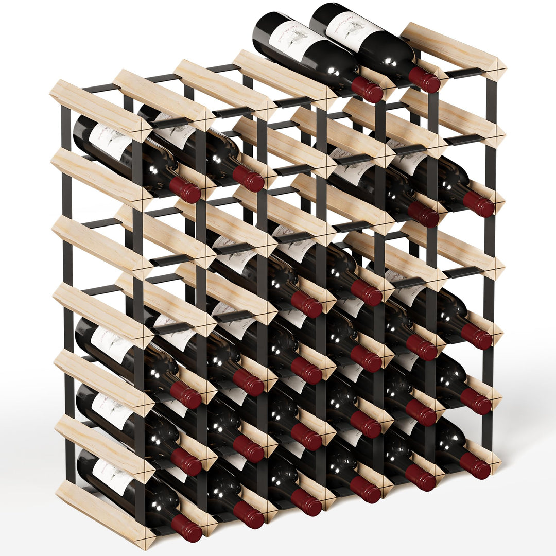 Urban Deco Weinregal Holz für 42 Flaschen, Stabiles Flaschenregal, 60.5 x 23.6 x 60.5 cm, Weinflasch