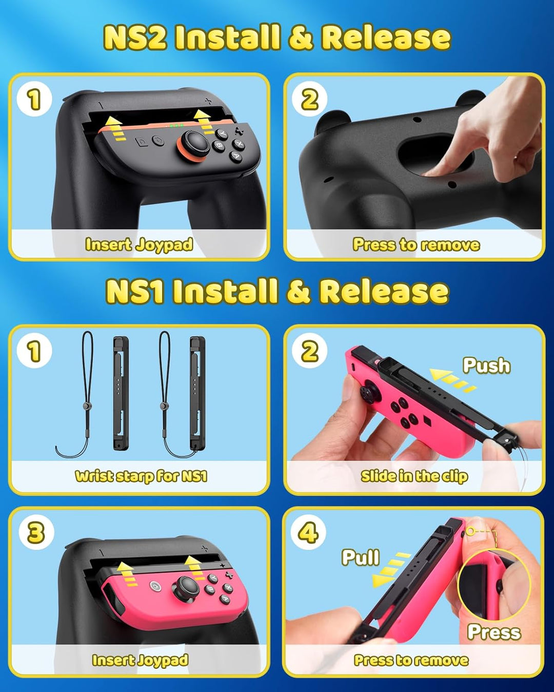 FYOUNG 2-Grössen Griffe Halterung für Nintendo Switch 2/1 & Switch OLED - Grosse und Kompakte Famili