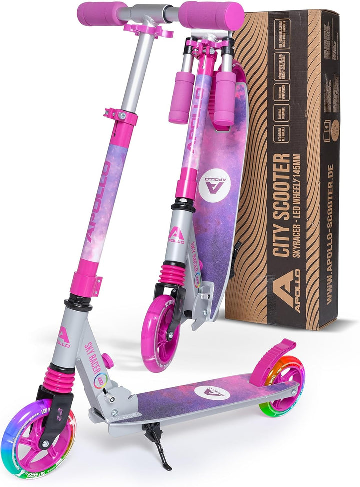Apollo Skyracer City Roller mit LED Leuchträdern | Roller Kinder 6 Jahre | City Scooter mit Federung