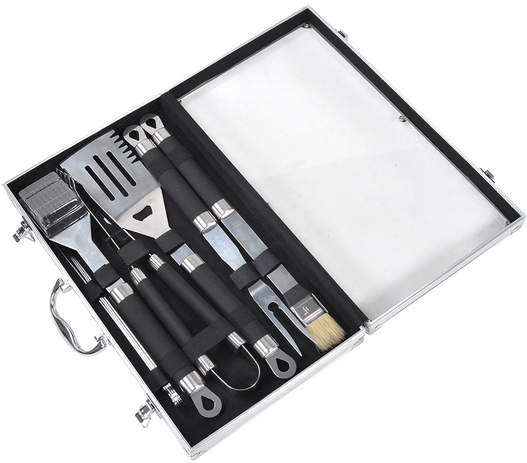 SOUK ONE Edelstahl Grillbesteck-Set 11-teilig Grill-Koffer BBQ Grillkoffer Besteck Zubehör für Männe