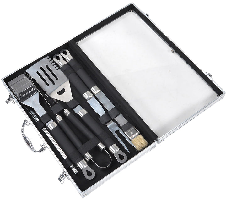 SOUK ONE Edelstahl Grillbesteck-Set 11-teilig Grill-Koffer BBQ Grillkoffer Besteck Zubehör für Männe