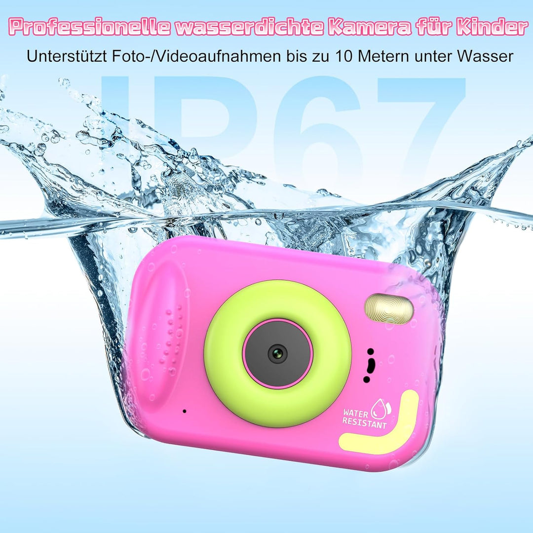 Kinderkamera, 1080P Unterwasserkamera Kinder mit 2,4 Zoll Bildschirm, 32GB-Karte, Notfall-LED-Blitz,