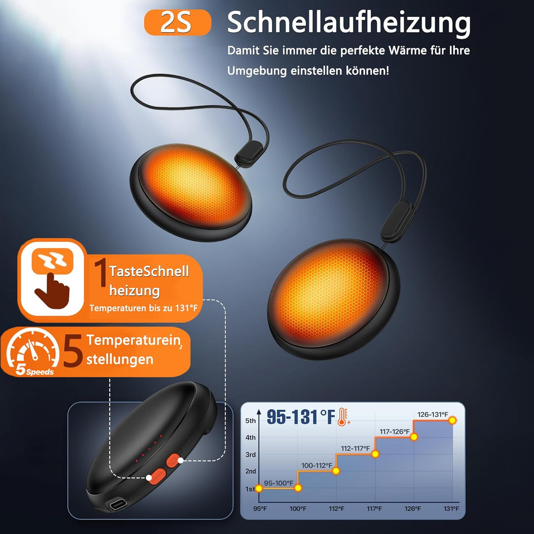 Handwärmer Elektrisch,4000 mAh 2er Pack Taschenwärmer Wiederverwendbar, Akku Handwärmer USB C, 5 Stu