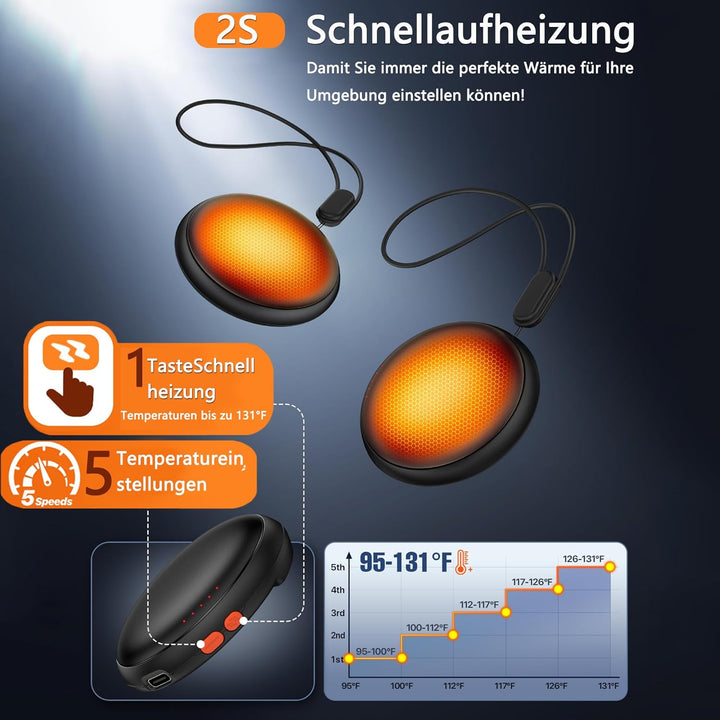 Handwärmer Elektrisch,4000 mAh 2er Pack Taschenwärmer Wiederverwendbar, Akku Handwärmer USB C, 5 Stu