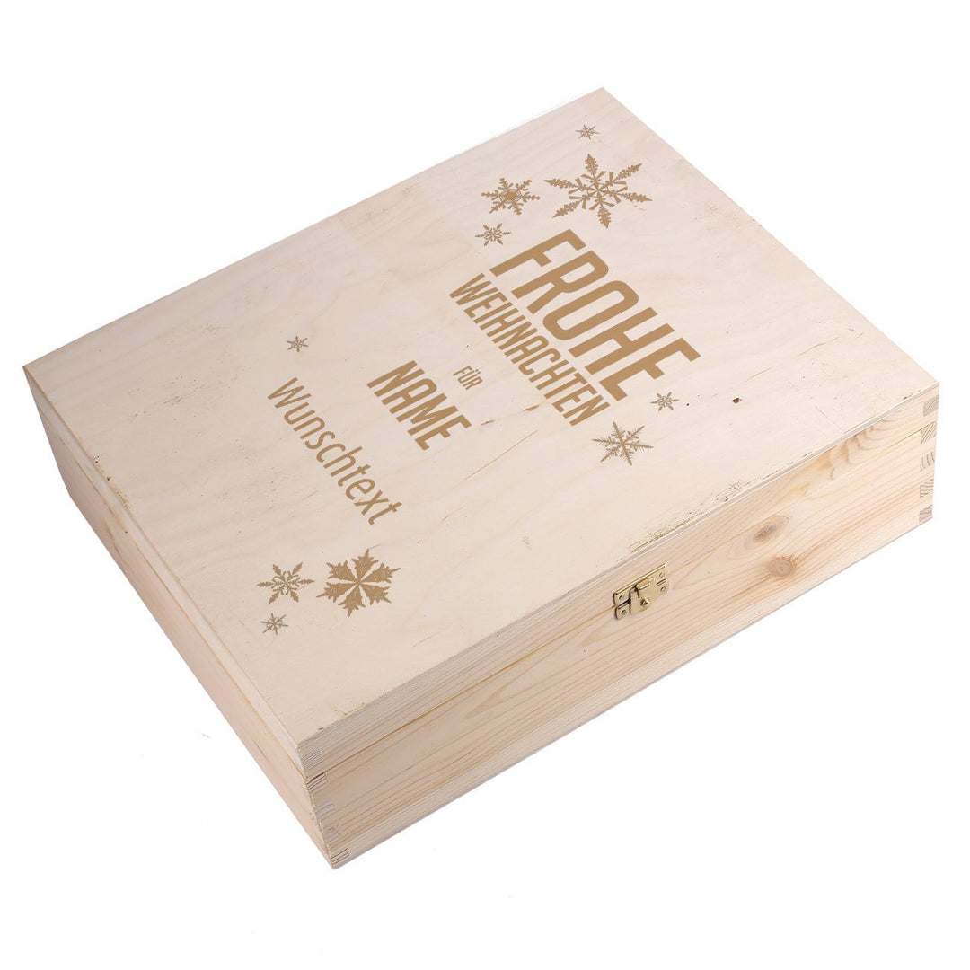 Herz &amp; Heim® Flaschenverpackung zu Weihnachten für 3 Weinflaschen mit Gravur des Namens und Wunschte
