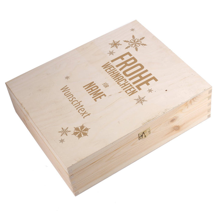 Herz &amp; Heim® Flaschenverpackung zu Weihnachten für 3 Weinflaschen mit Gravur des Namens und Wunschte