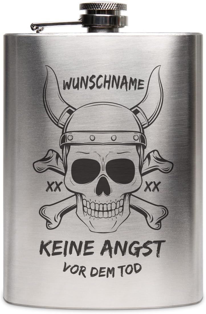 Flachmann Edelstahl 8oz. 237 ml mit individueller Gravur - Wikinger Totenkopf, Wikinger Totenkopf