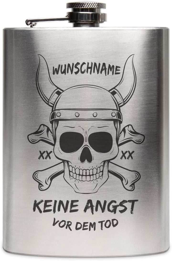 Flachmann Edelstahl 8oz. 237 ml mit individueller Gravur - Wikinger Totenkopf, Wikinger Totenkopf