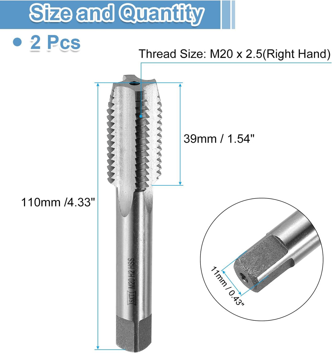 QUARKZMAN 2 Stück Metric Gewindebohrer, M20 x 2,5 HSS Gewindeschneider, Rechtsgewinde