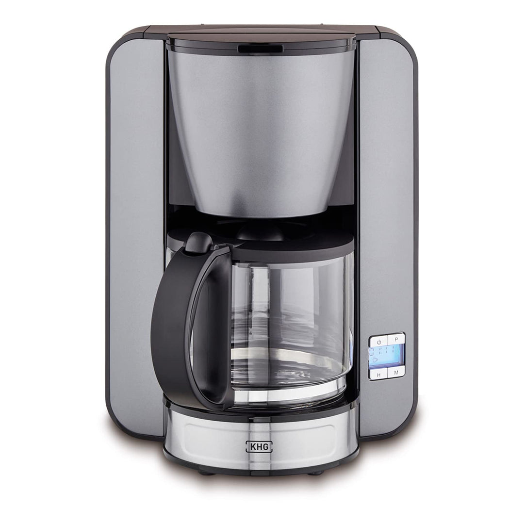 KHG Kaffeeautomat KA-124 (GE) aus Metall in grau, Kapazität für 12 Tassen, mit Glaskanne 1,5 Liter,