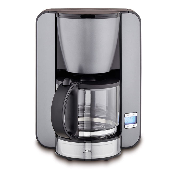 KHG Kaffeeautomat KA-124 (GE) aus Metall in grau, Kapazität für 12 Tassen, mit Glaskanne 1,5 Liter,