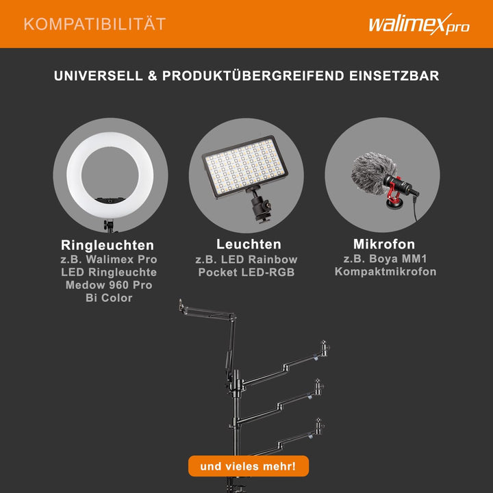 Walimex pro Flexibles Mikrofon Boom Arm Tischstativ Ständer zur Befestigung von Kamera, LED bis 2kg