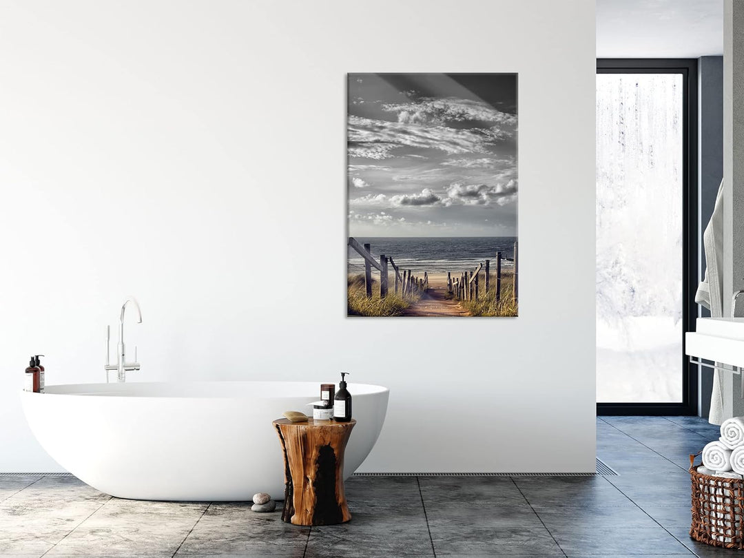 Pixxprint Glasbild | Wandbild aus Echtglas | Weg zum Strand am Meer | 70x100 cm | inkl. Aufhängung u