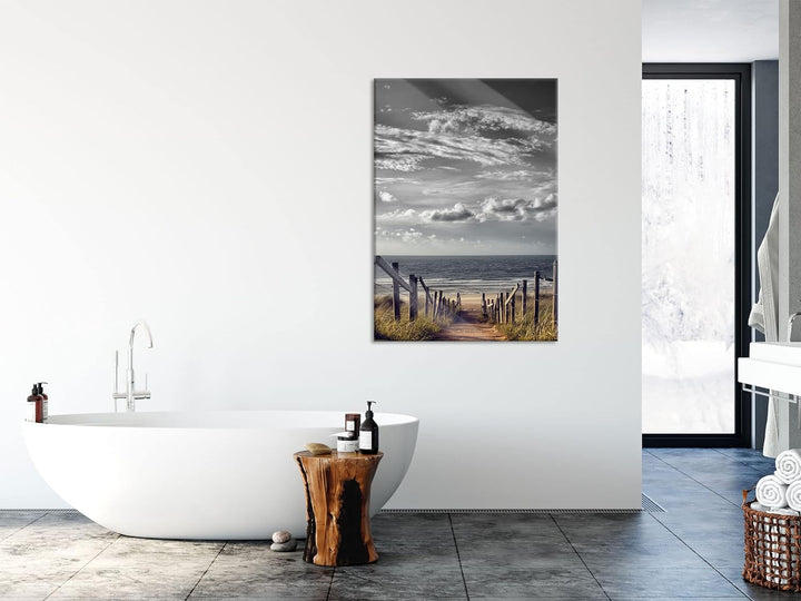 Pixxprint Glasbild | Wandbild aus Echtglas | Weg zum Strand am Meer | 70x100 cm | inkl. Aufhängung u