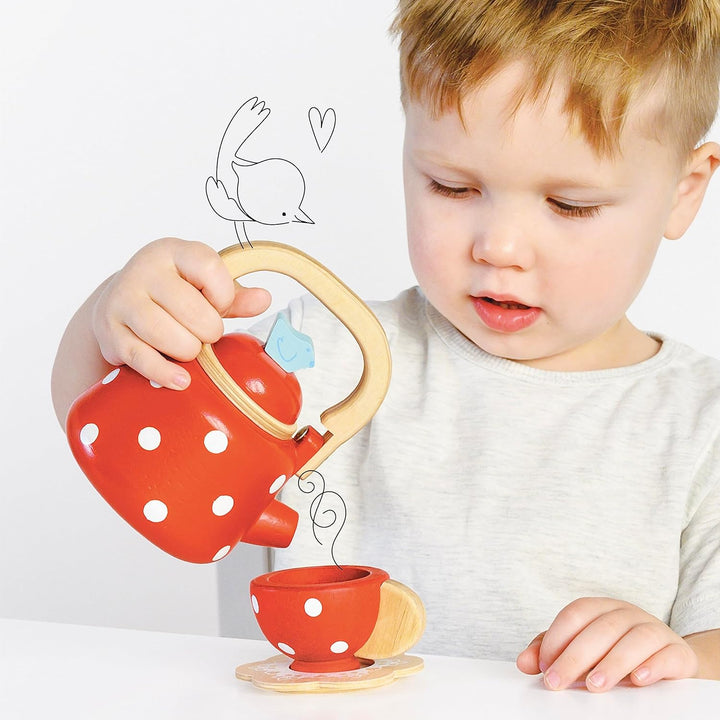 Le Toy Van – Honeybake Küchen-Rollenspiel Wasserkessel „Dotty“ aus Holz – Frühstücks-Spielset | Roll