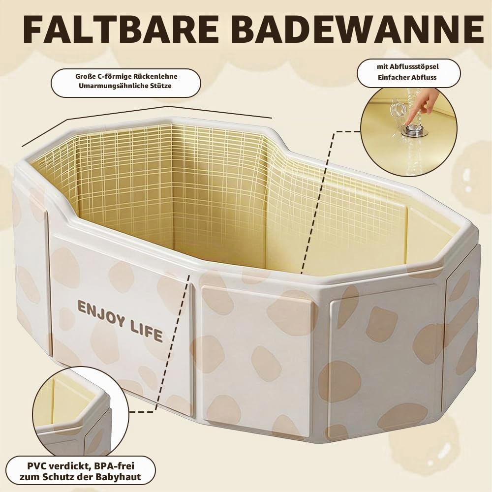 Faltbare Badewanne für Kinder,Grosse Kleinkindbadewanne, Tragbare Badewanne mit Ablassventil Platzsp