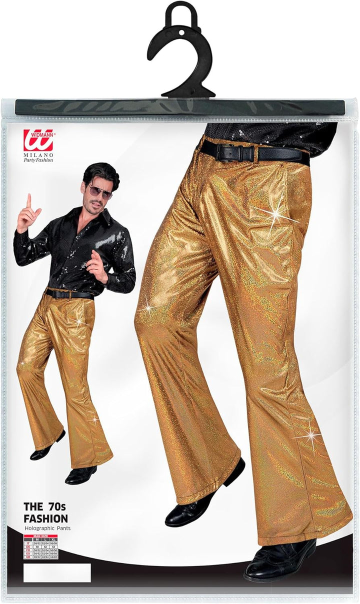 Widmann - 70er Jahre holografische Hose, Disco Fever, Fasching, Karneval, Mottoparty Gold M-L, Gold