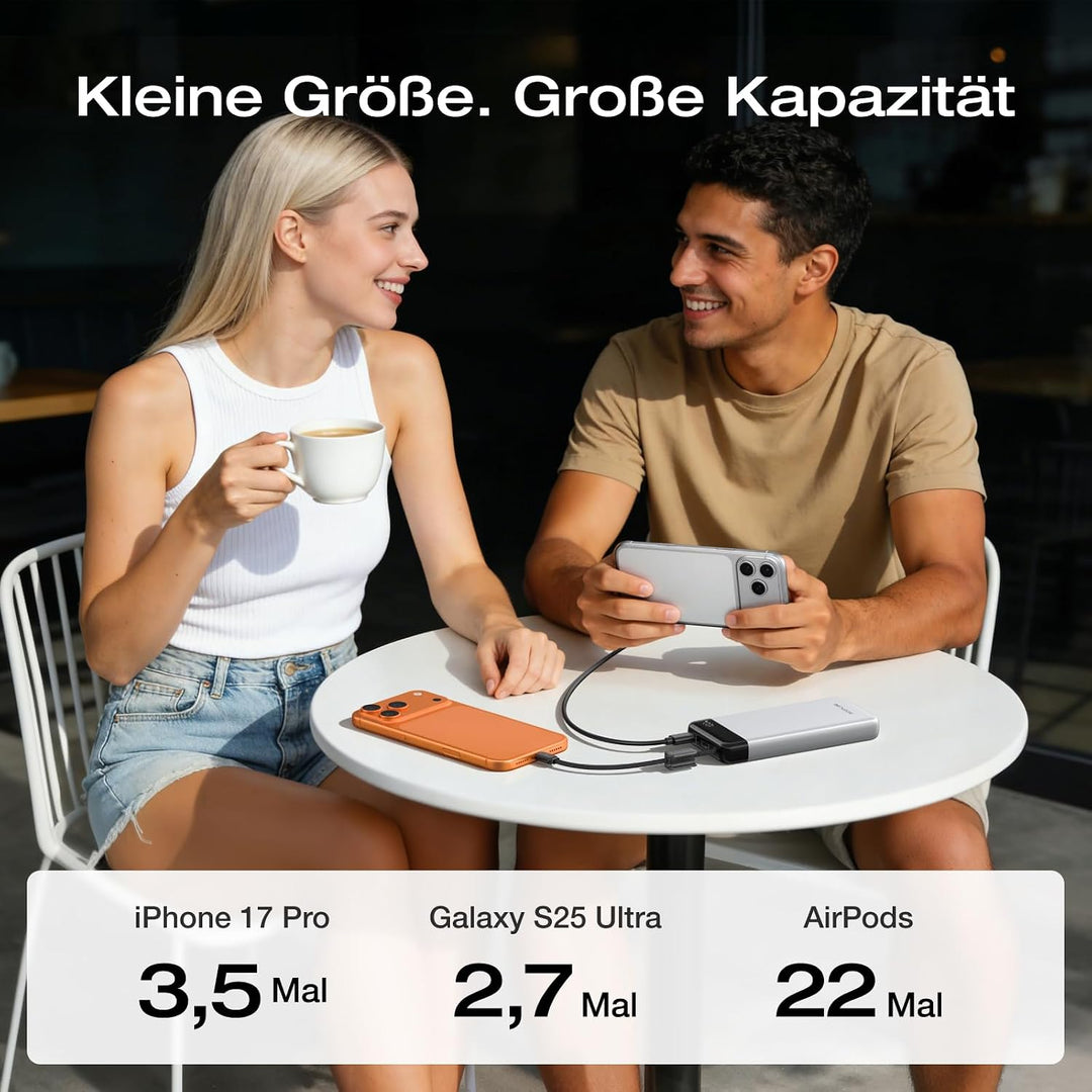 EcoFlow Rapid Powerbank 20000mAh, 45W PPS Schnellladen, mit integriertem ausziehbarem USB-C Kabel fü