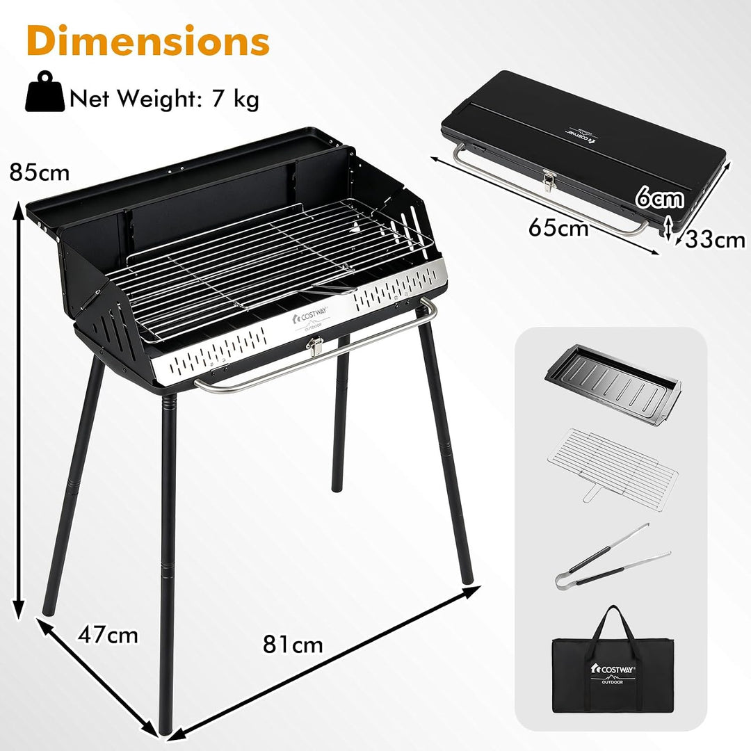 COSTWAY Holzkohlegrill tragbar, Tischgrill &amp; Standgrill, 47 x 81 x 85 cm | Campinggrill mit abnehmba