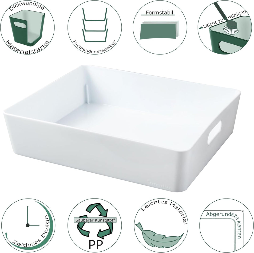 3x Ordnungsboxen - 6 cm hoch - WEIss - 25x20x6cm - 2,6 Liter - DINA5 Ordnungskorb - Schubladenorgani
