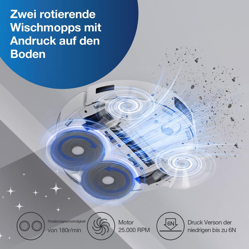 ECOVACS DEEBOT T20 OMNI 6000Pa Saugroboter, Auto-Mopp-Hebefunktion, Heisswasser-Mopp-Wäsche und Mopp