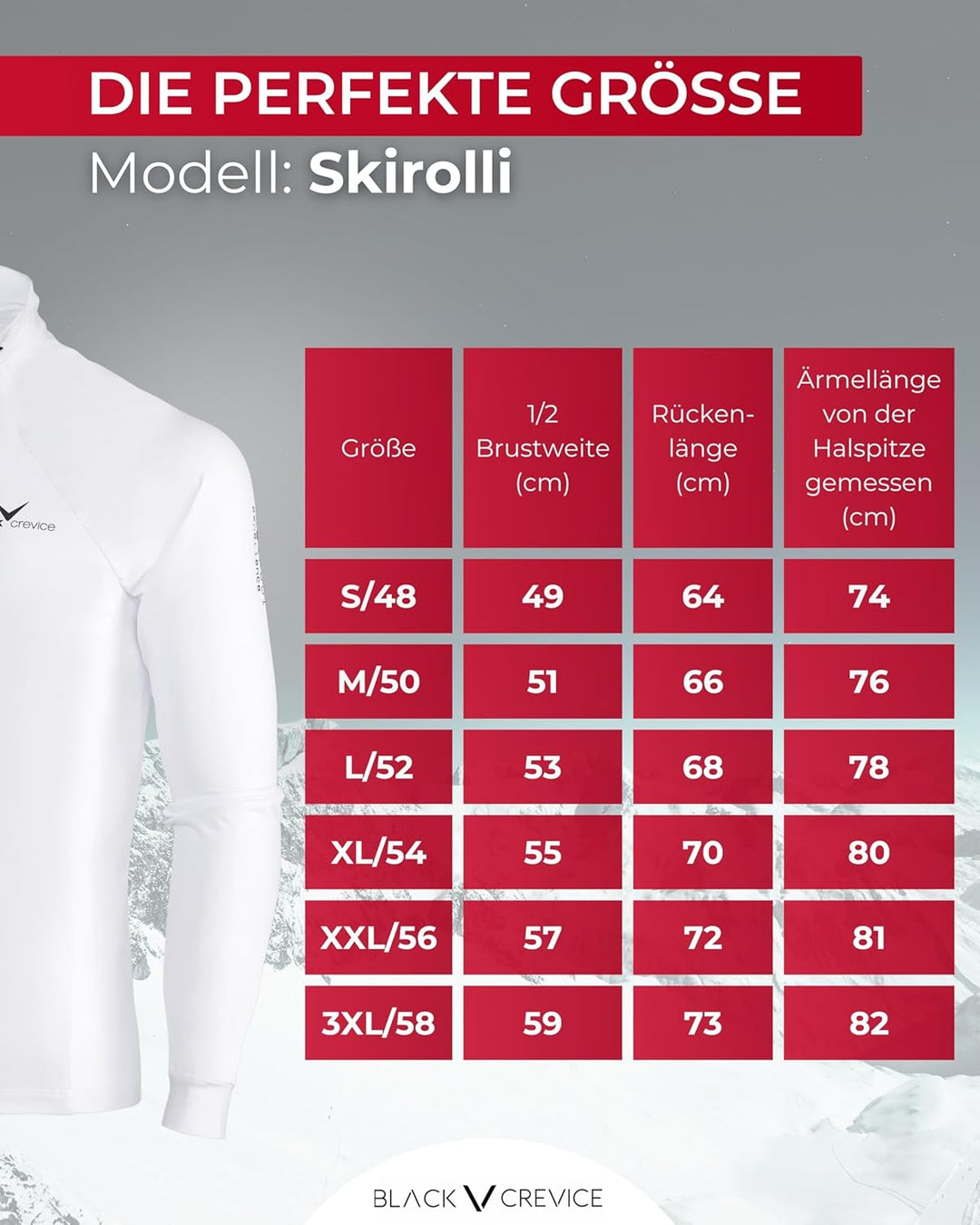 Black Crevice Herren Skirolli Zipper Shirt, weiss/schwarz, XXXL