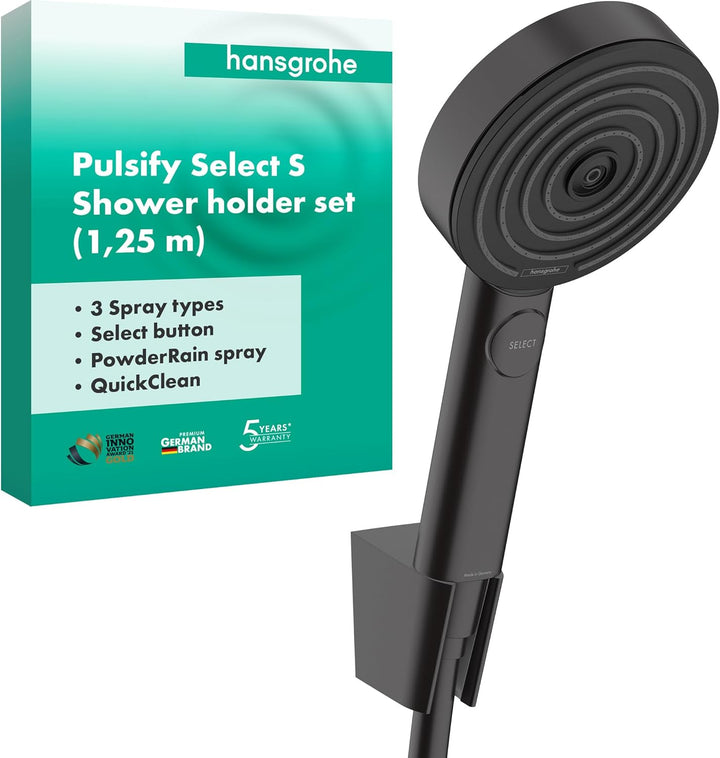 hansgrohe Duschset Pulsify Select S, Duschkopf mit Schlauch und Halterung, Handbrause mit 3 Strahlar