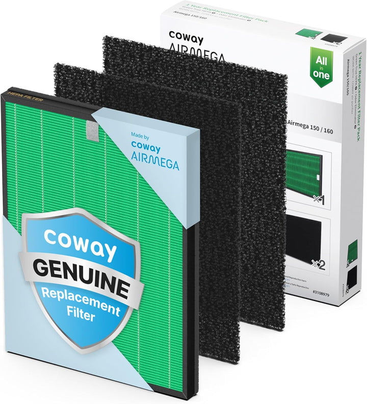 Coway Airmega 150 Luftreiniger Ersatzfilter-Set, True HEPA, Aktivkohlefilter, Schwarz, 3 Piece, 2 Fi