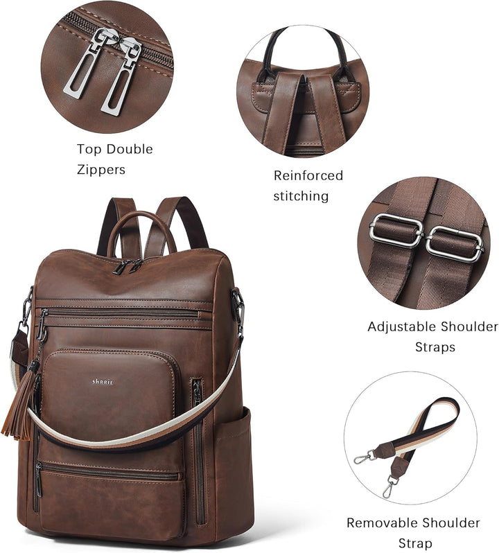 Shrrie rucksack damen elegant geeignet für 15,6Zoll-Notebooks Langlebig wasserdicht Damen aus Leder