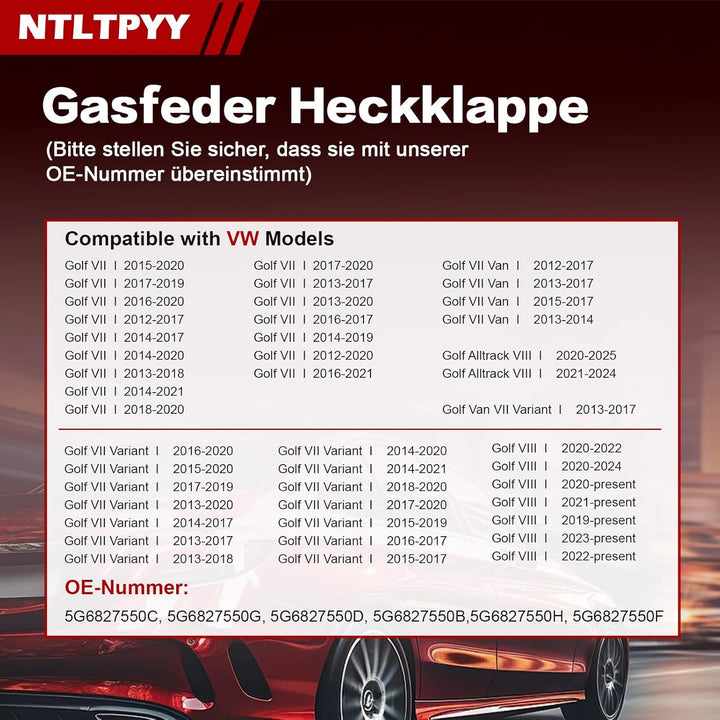 Heckklappen Gasdruckfeder Kompatibel mit VW Golf VII 2012-2020 Golf VIII 2020, 2 Stück Heckklappenli
