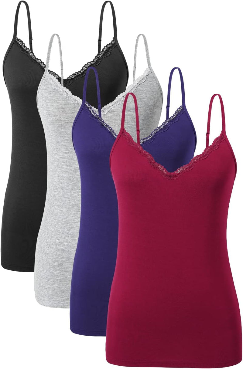 Ymmchy Damen Tanktop mit Spitzen Unterhemd Spaghettiträger Basic Top V-Ausschnitt Verstellbare Träge