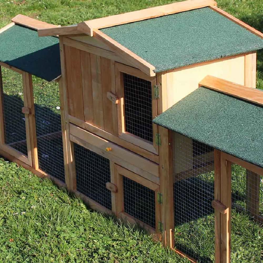 Wiltec XXL Hasenstall 2110 x 530 x 835 mm mit Freilaufgehege und erhöhtem Unterschlupf aus Kiefernho