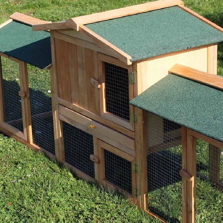 Wiltec XXL Hasenstall 2110 x 530 x 835 mm mit Freilaufgehege und erhöhtem Unterschlupf aus Kiefernho
