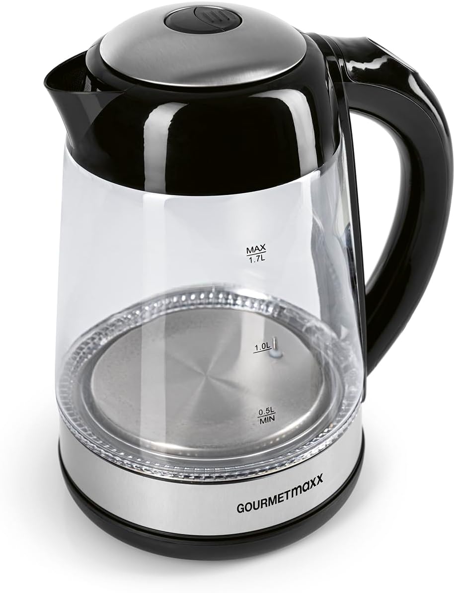 GOURMETmaxx Glas-Wasserkocher LED-Farbwechsel 1,7l 2200W schwarz/Edelstahl