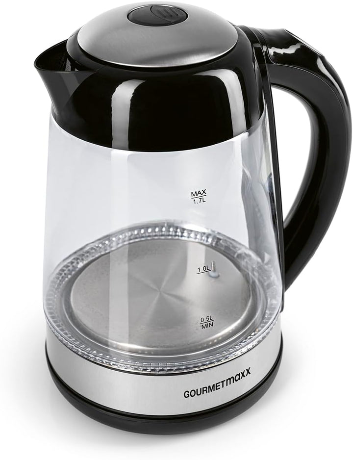 GOURMETmaxx Glas-Wasserkocher LED-Farbwechsel 1,7l 2200W schwarz/Edelstahl