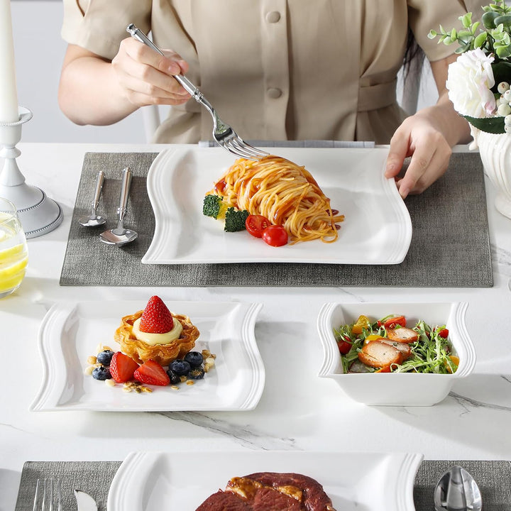 MALACASA, Serie FLORA, 18-teilig Weiss Porzellan Tafelservice Kombiservice Geschirrset, je 6 Speiset