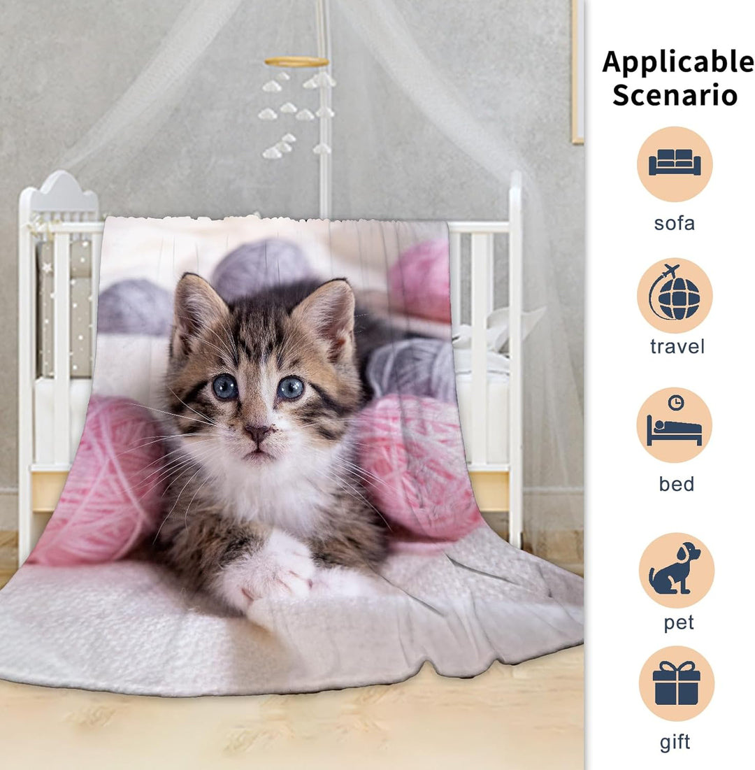 Katzemotiv Kuscheldecke für Kinder, Katzen Flanell Decke,Kinderdecke Katzemotiv Flauschige Plüsch De